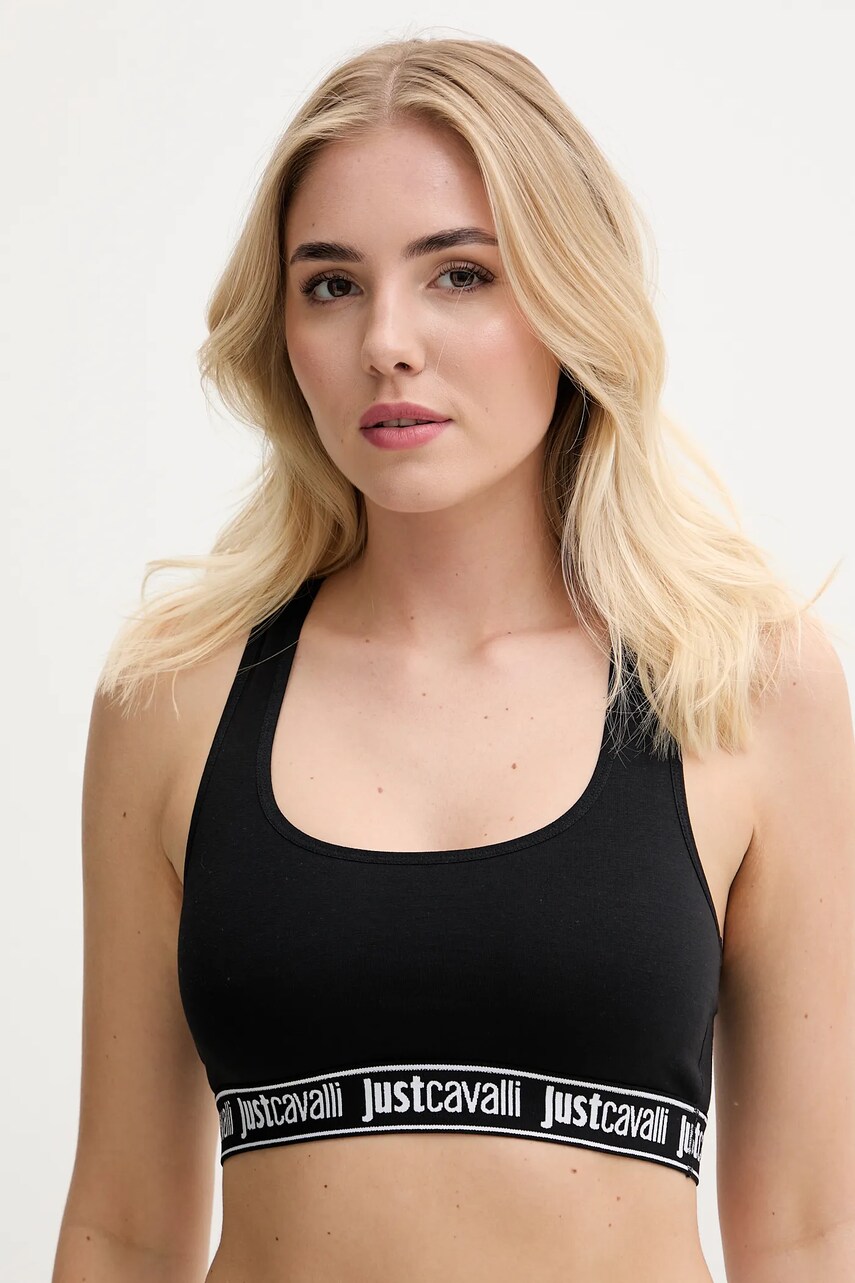 Just Cavalli sutien culoarea negru, neted, 78PAJU02 CJUT2