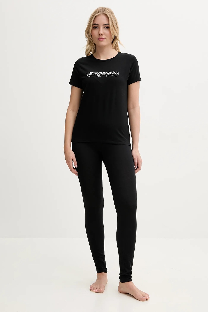 Леггинсы лаунж Emporio Armani Underwear цвет чёрный с принтом EW000414 AF10883