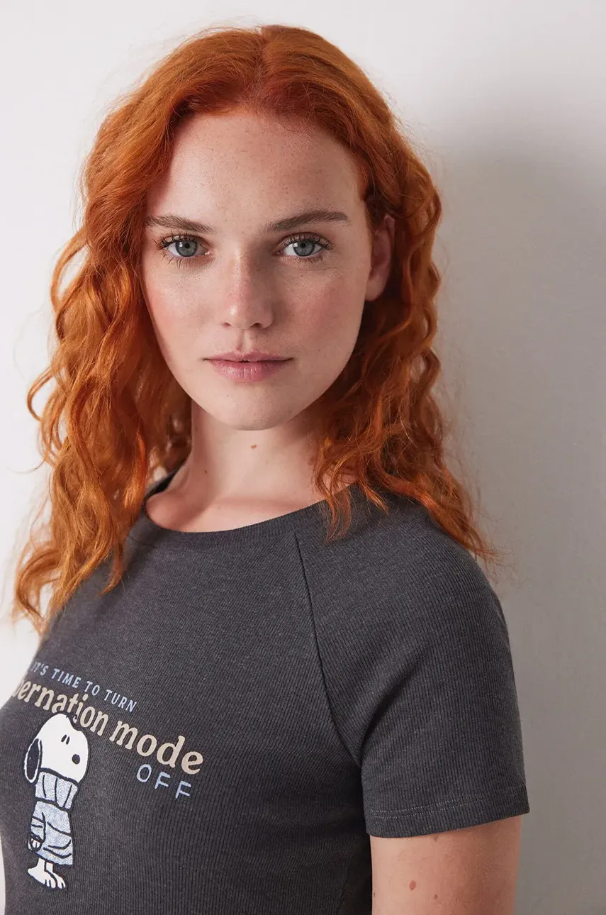 Хлопковая пижамная футболка womensecret женская цвет серый хлопковая 3279685 Хлопковая пижамная футболка womensecret женская цвет серый хлопковая 3279685