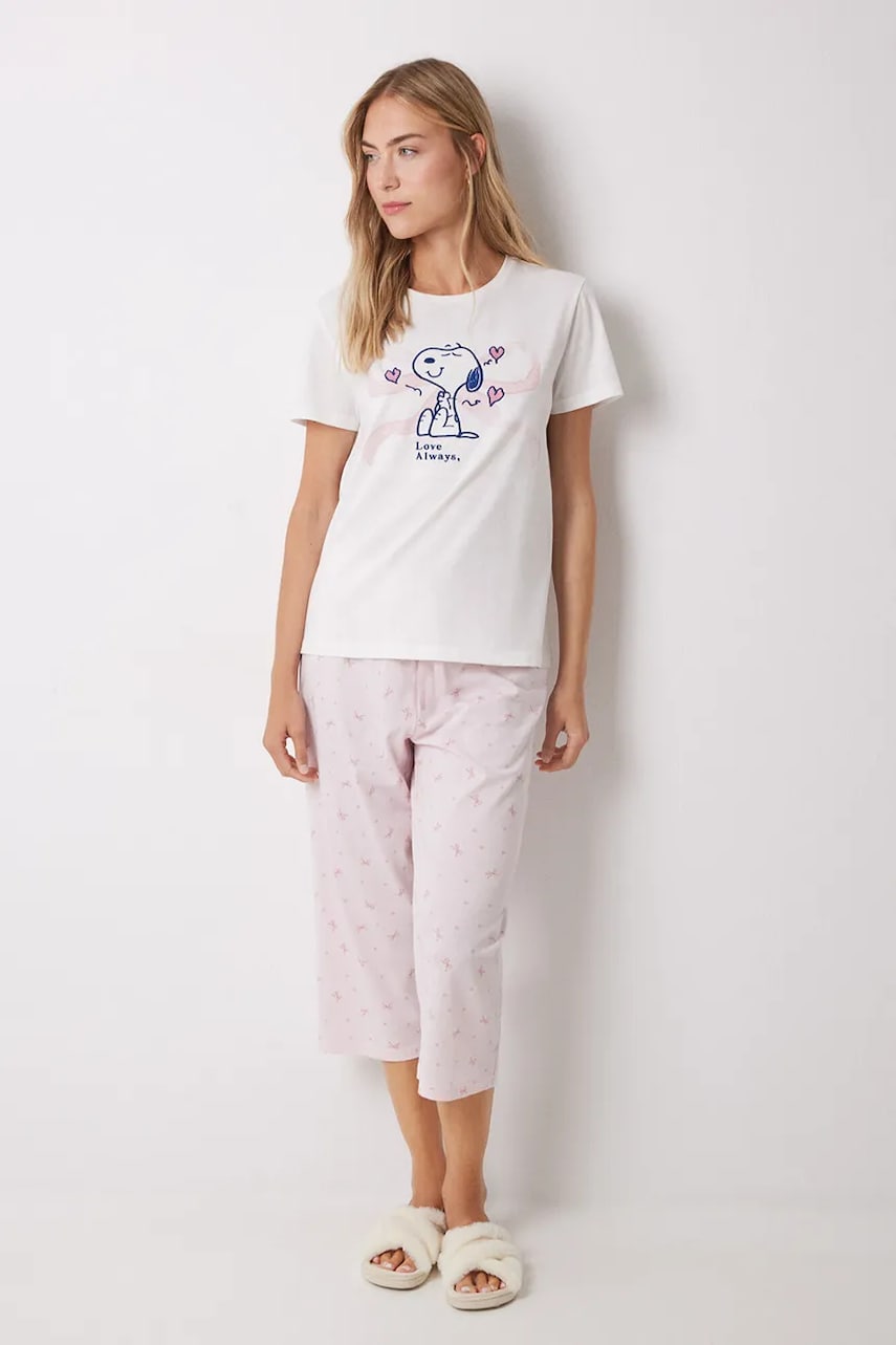 women'secret pijamale de bumbac SNOOPY femei, culoarea bej, bumbac, 3139853 women'secret pijamale de bumbac SNOOPY femei, culoarea bej, bumbac, 3139853