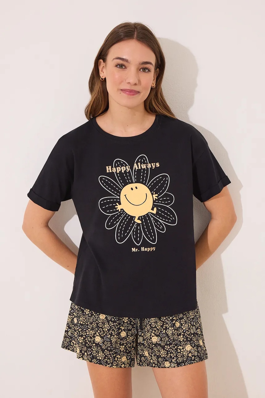 women'secret pijamale de bumbac femei, culoarea negru, bumbac, 3139875