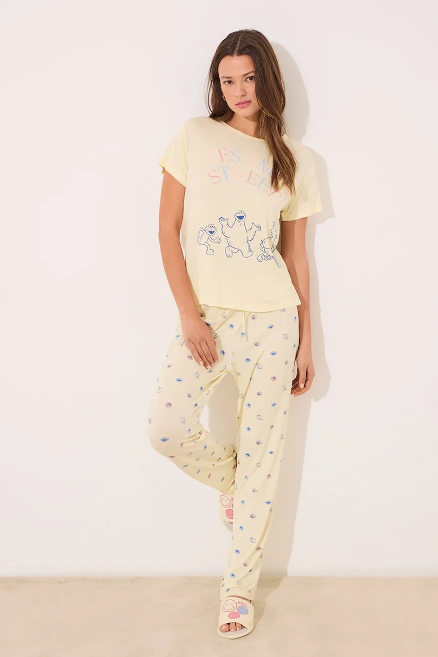 women\'secret set de pijama femei, culoarea galben, 3139869
