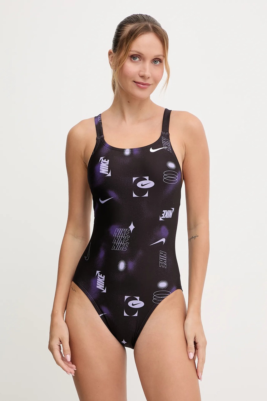Nike costum de baie dintr-o bucată culoarea negru, cupă moale, NESSF014