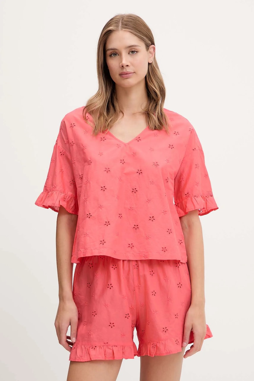 United Colors of Benetton pijamale de bumbac culoarea roz, bumbac, 4SHX3P03X