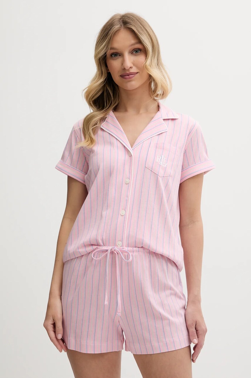 Levně Pyžamo Lauren Ralph Lauren dámské, růžová barva, ILN12421