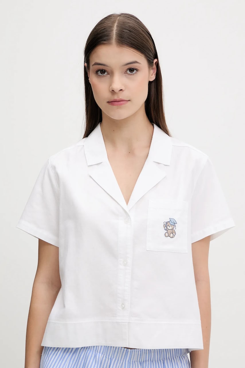 Hollister Co. cămașă de pijama din bumbac culoarea alb, bumbac, KI346-5055