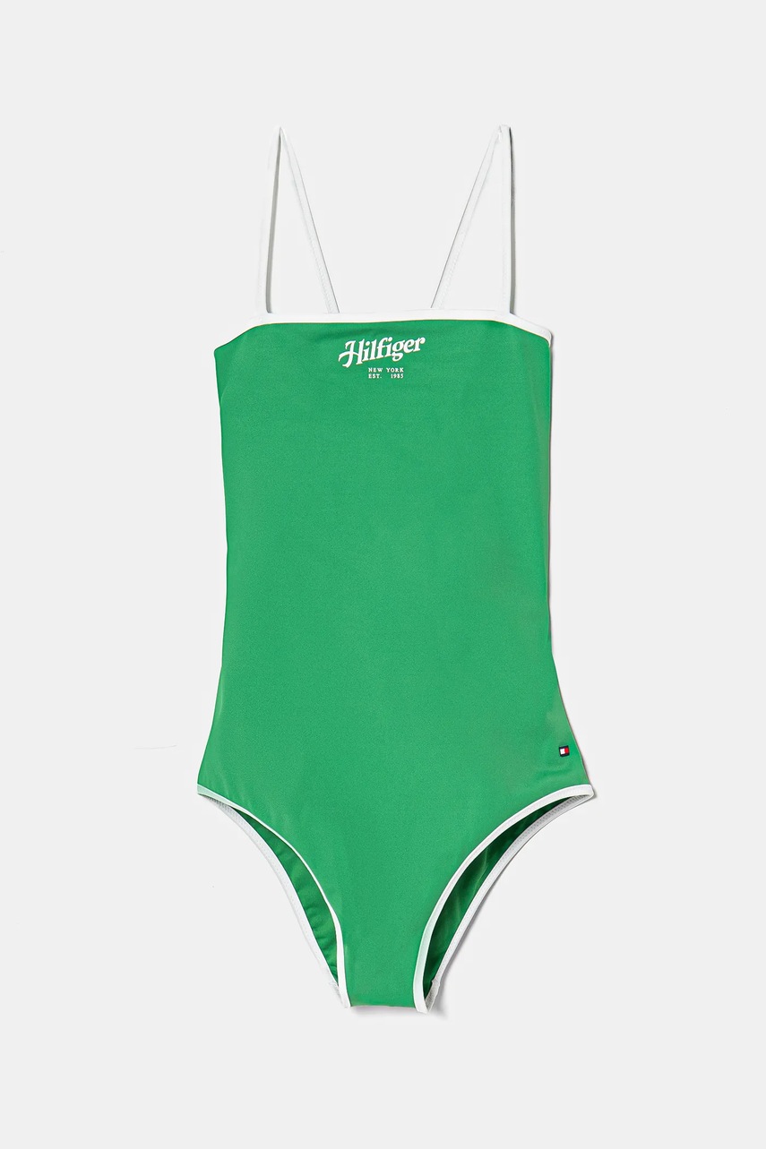 Levně Jednodílné dětské plavky Tommy Hilfiger zelená barva, UG0UG00791