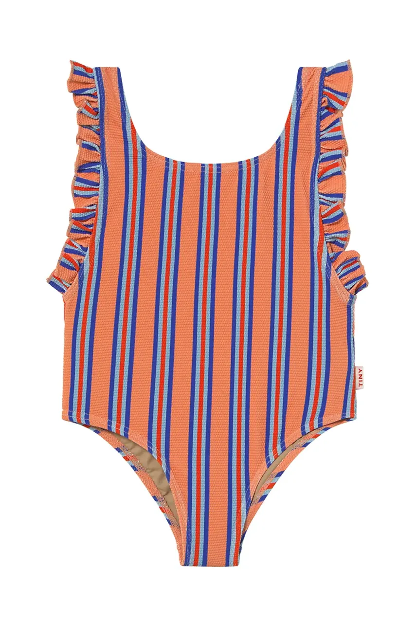 Tinycottons costum de baie dintr-o bucată pentru copii STRIPES SWIMSUIT culoarea portocaliu, SS25-277