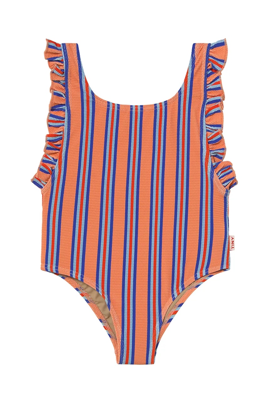 Tinycottons costum de baie dintr-o bucată pentru copii STRIPES SWIMSUIT culoarea portocaliu, SS25-277
