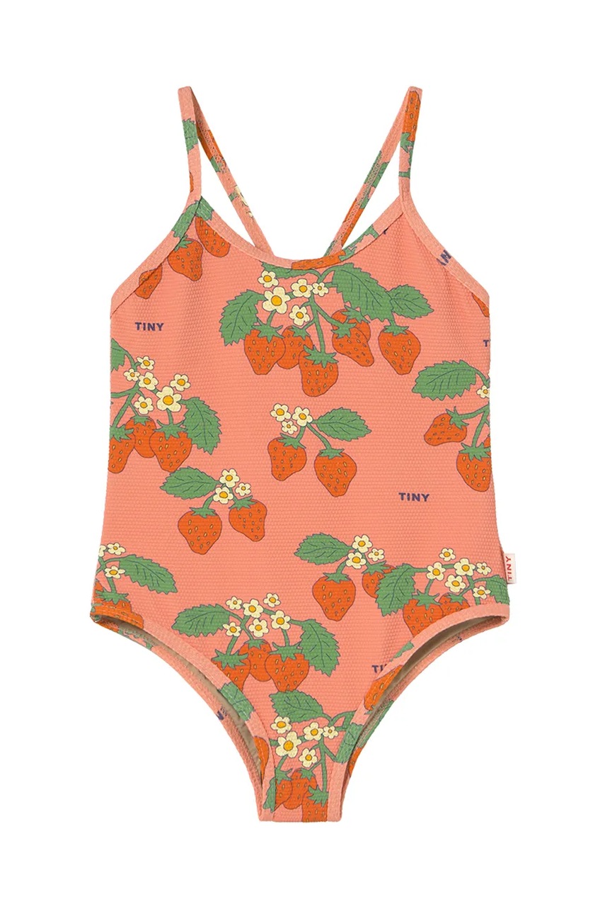 Суцільний дитячий купальник Tinycottons STRAWBERRIES SWIMSUIT колір рожевий SS25-291