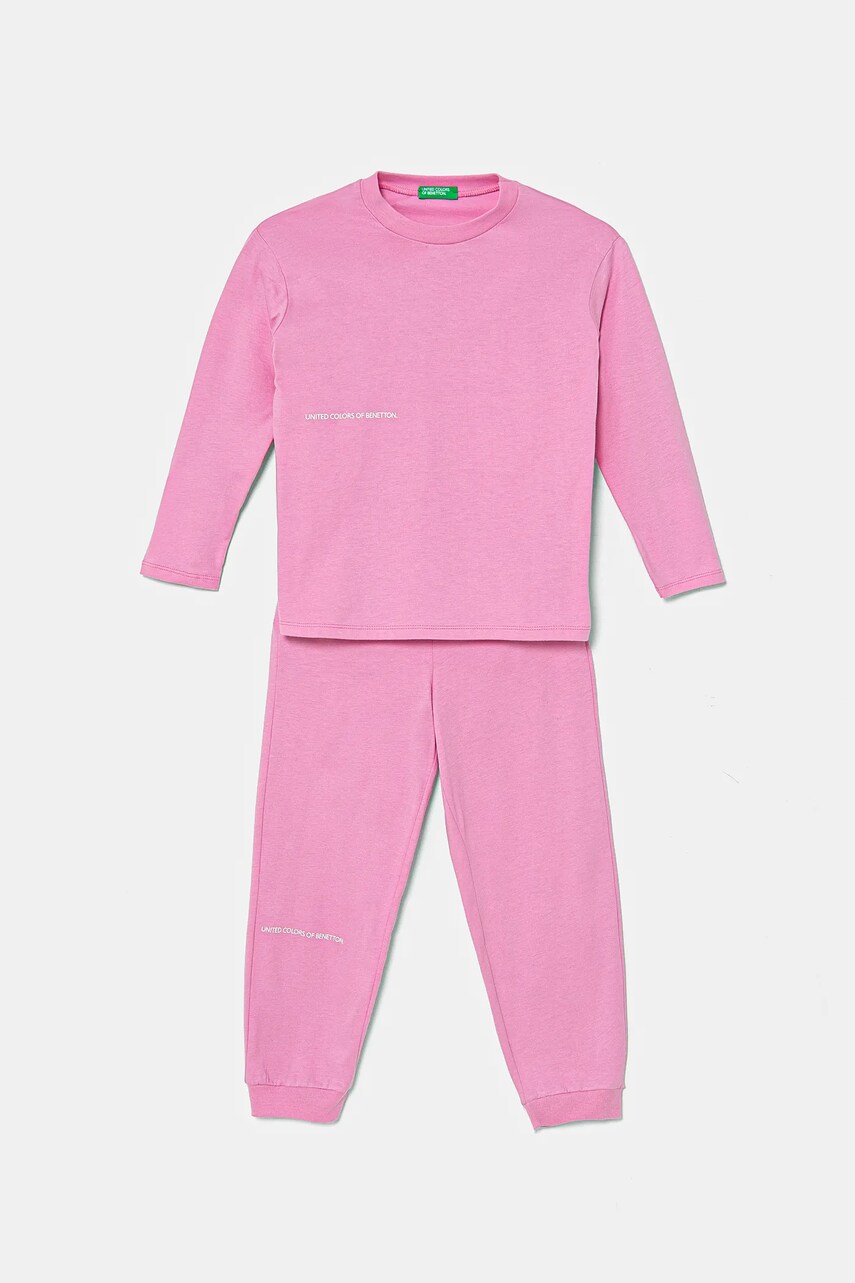 United Colors of Benetton pijamale de bumbac pentru copii culoarea roz, cu imprimeu, 30960P08D
