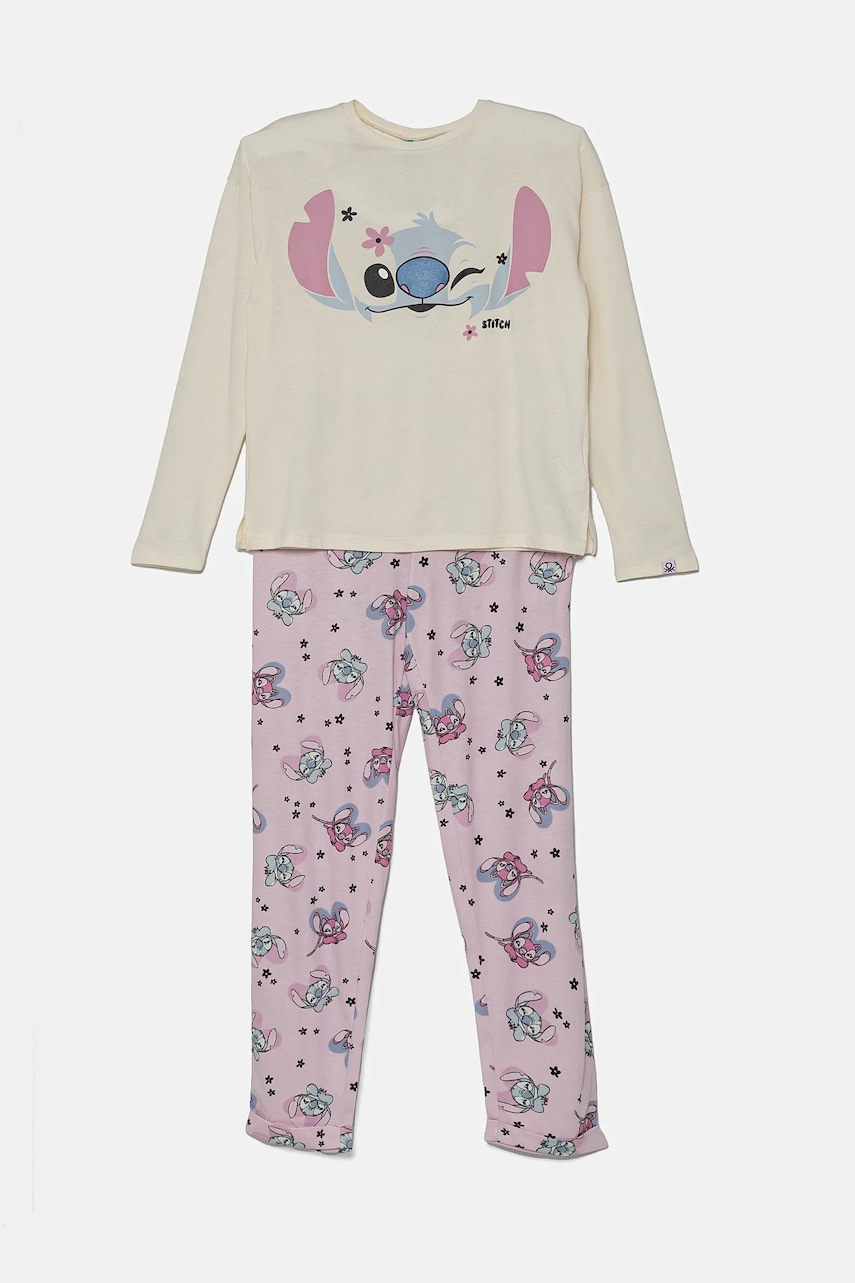 United Colors of Benetton pijama copii culoarea bej, modelator, 3Y5E0P08E