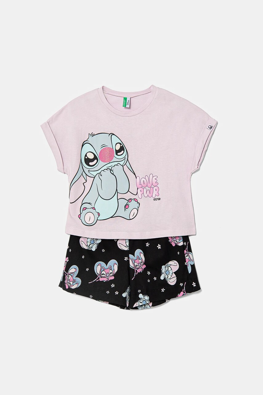 United Colors of Benetton pijamale de bumbac pentru copii culoarea roz, modelator, 30960P08F