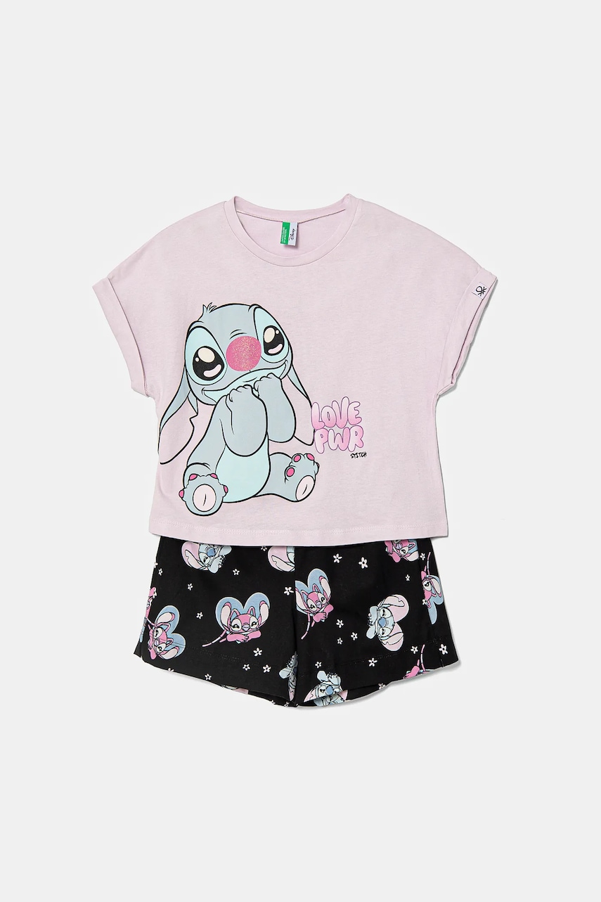 United Colors of Benetton set de pijama de bumbac pentru copii culoarea roz, modelator, 30960P08F
