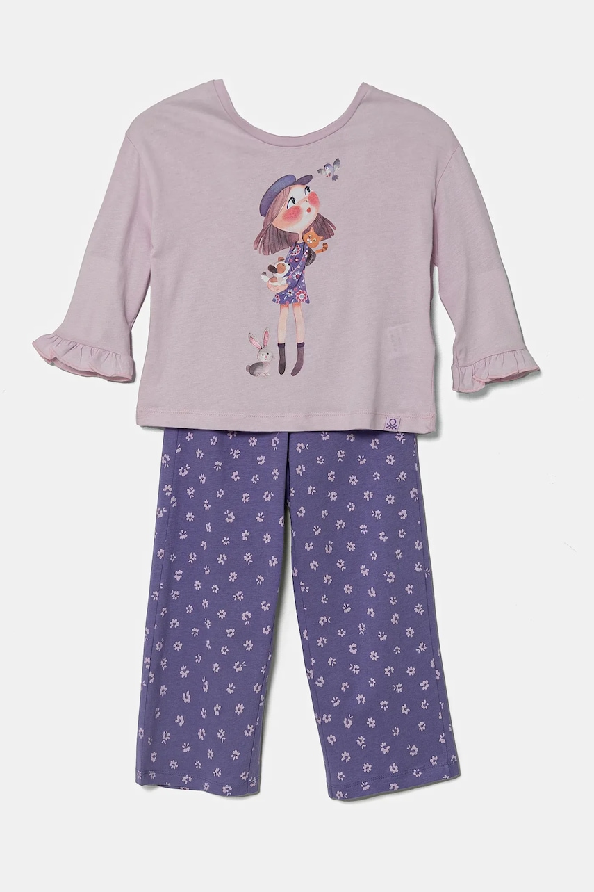 Levně Dětské pyžamo United Colors of Benetton fialová barva, 3Y5E0P08B