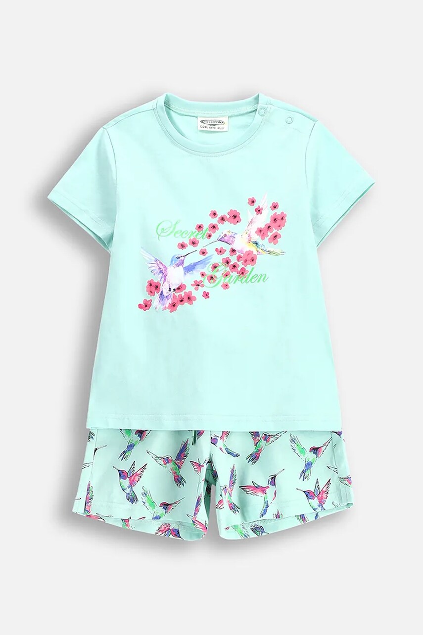 Coccodrillo pijamale de bumbac pentru copii culoarea turcoaz, cu imprimeu, PYJAMAS