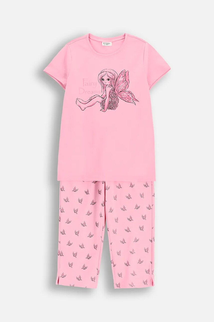 Coccodrillo set de pijama de bumbac pentru copii culoarea roz, cu imprimeu, PYJAMAS