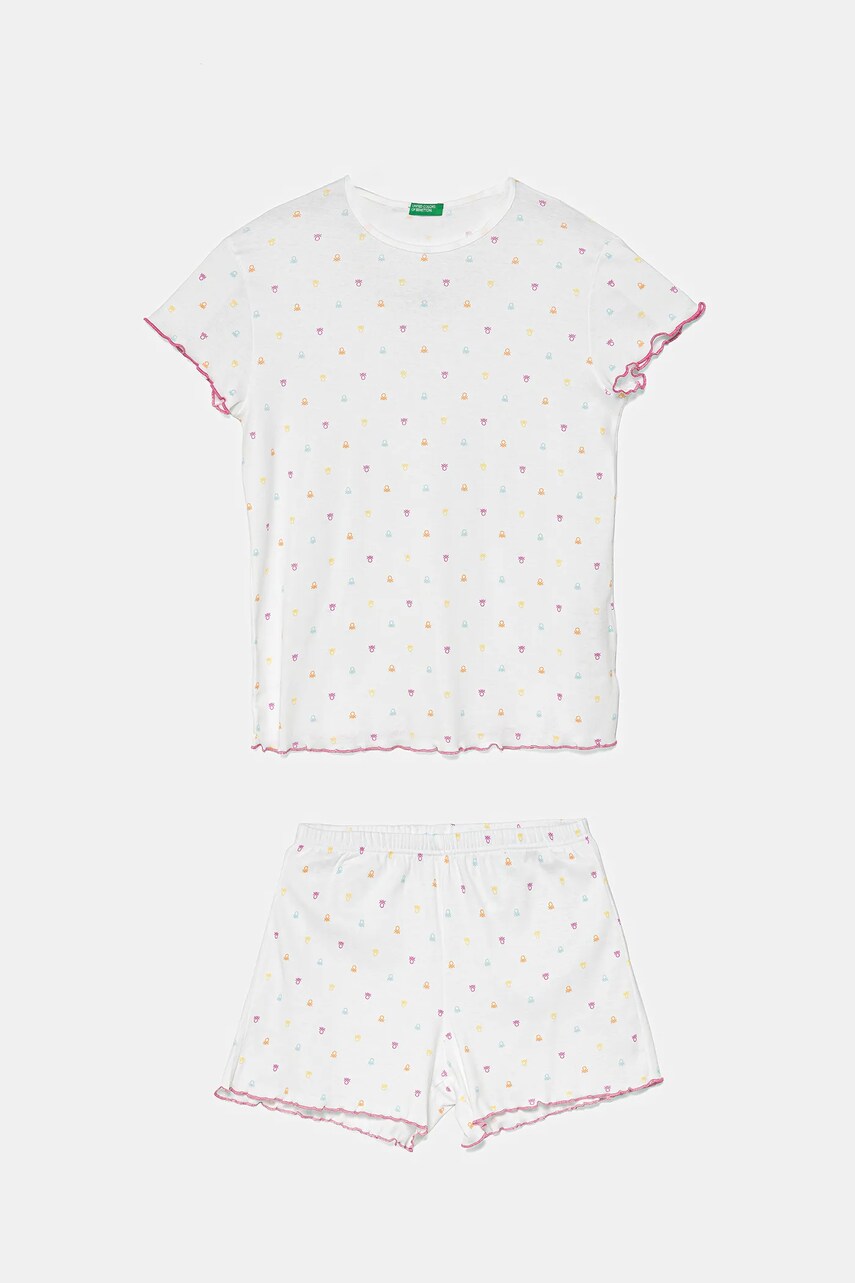 United Colors of Benetton pijamale de bumbac pentru copii culoarea alb, cu imprimeu, 33ON0P08A