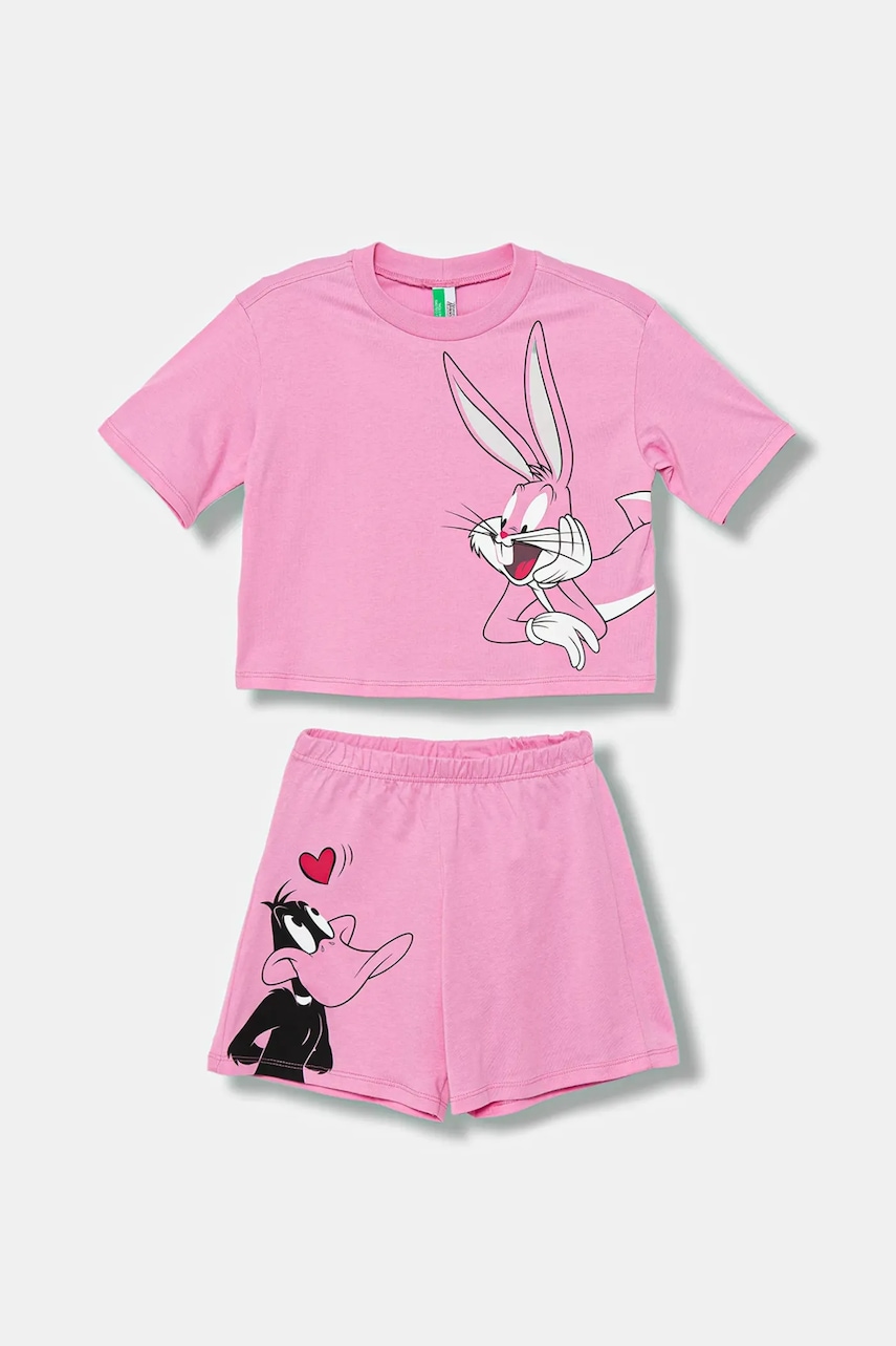 United Colors of Benetton set de pijama de bumbac pentru copii culoarea violet, cu imprimeu, 30960P08S