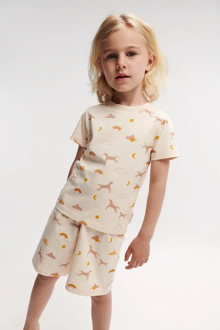 Liewood pijama copii Ilford Printed Pyjamas Set culoarea bej, cu imprimeu, LW19855 Liewood pijama copii Ilford Printed Pyjamas Set culoarea bej, cu imprimeu, LW19855