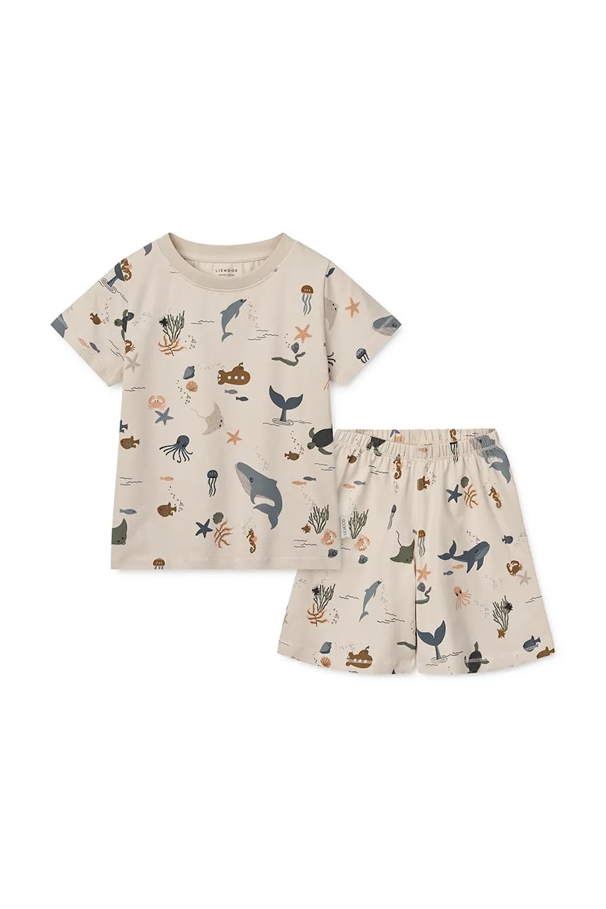 Liewood pijama copii Ilford Printed Pyjamas Set culoarea bej, cu imprimeu, LW19855 Liewood pijama copii Ilford Printed Pyjamas Set culoarea bej, cu imprimeu, LW19855
