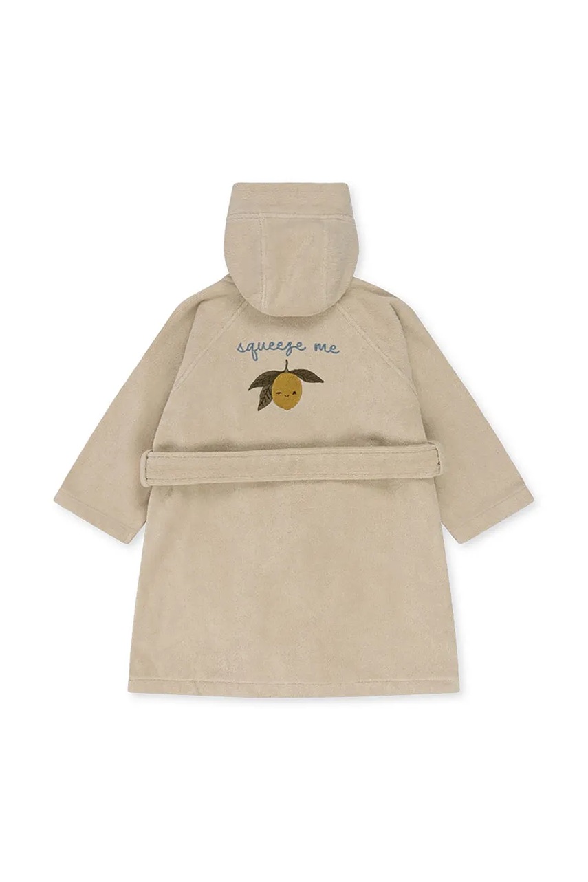 Konges Sløjd halat de baie din bumbac pentru copii TERRY BATHROBE EMBROIDERY GOTS culoarea bej, KS103319