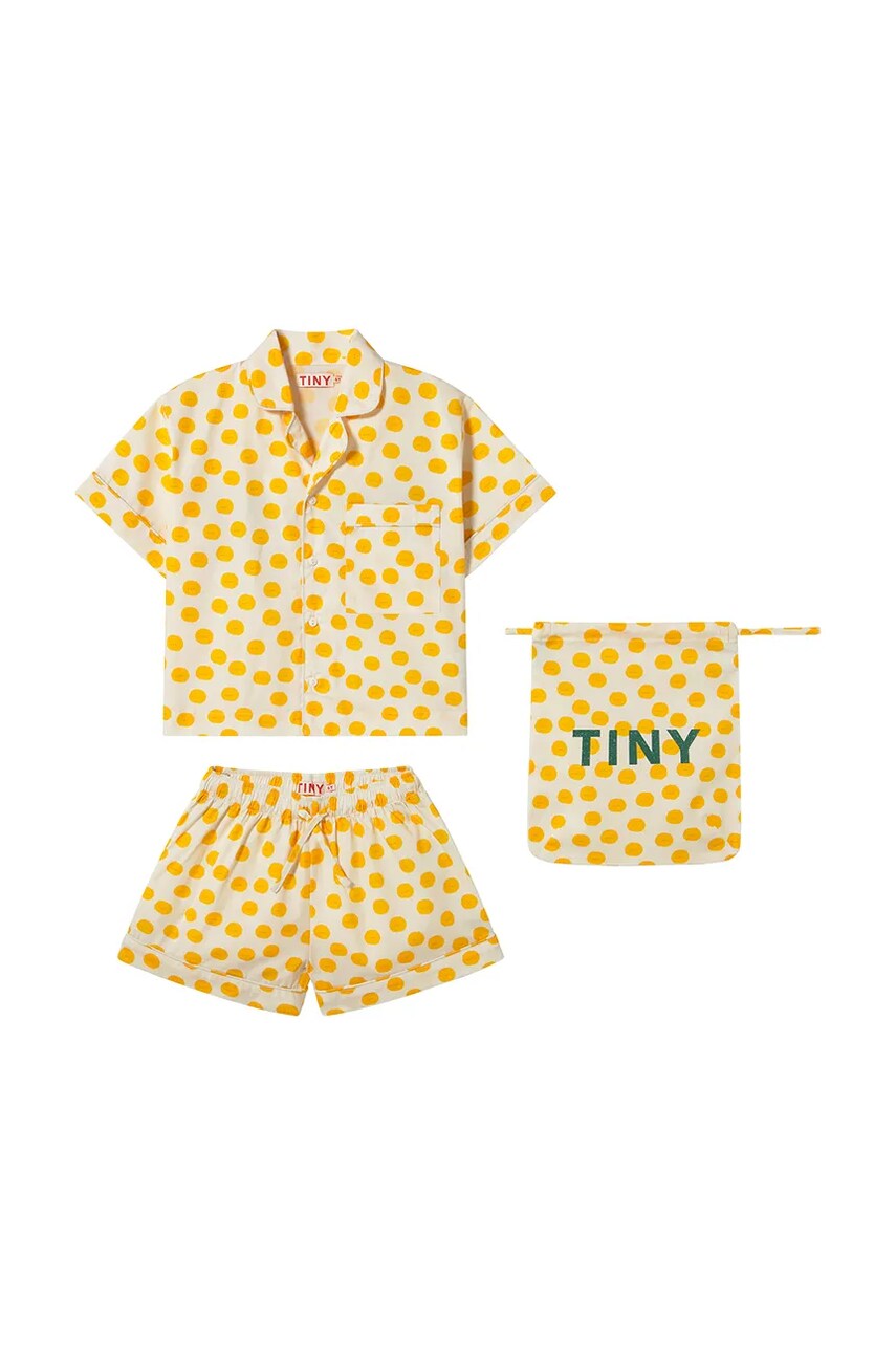 Tinycottons pijamale de bumbac pentru copii SUN SET culoarea bej, modelator, SS25-361 Tinycottons pijamale de bumbac pentru copii SUN SET culoarea bej, modelator, SS25-361