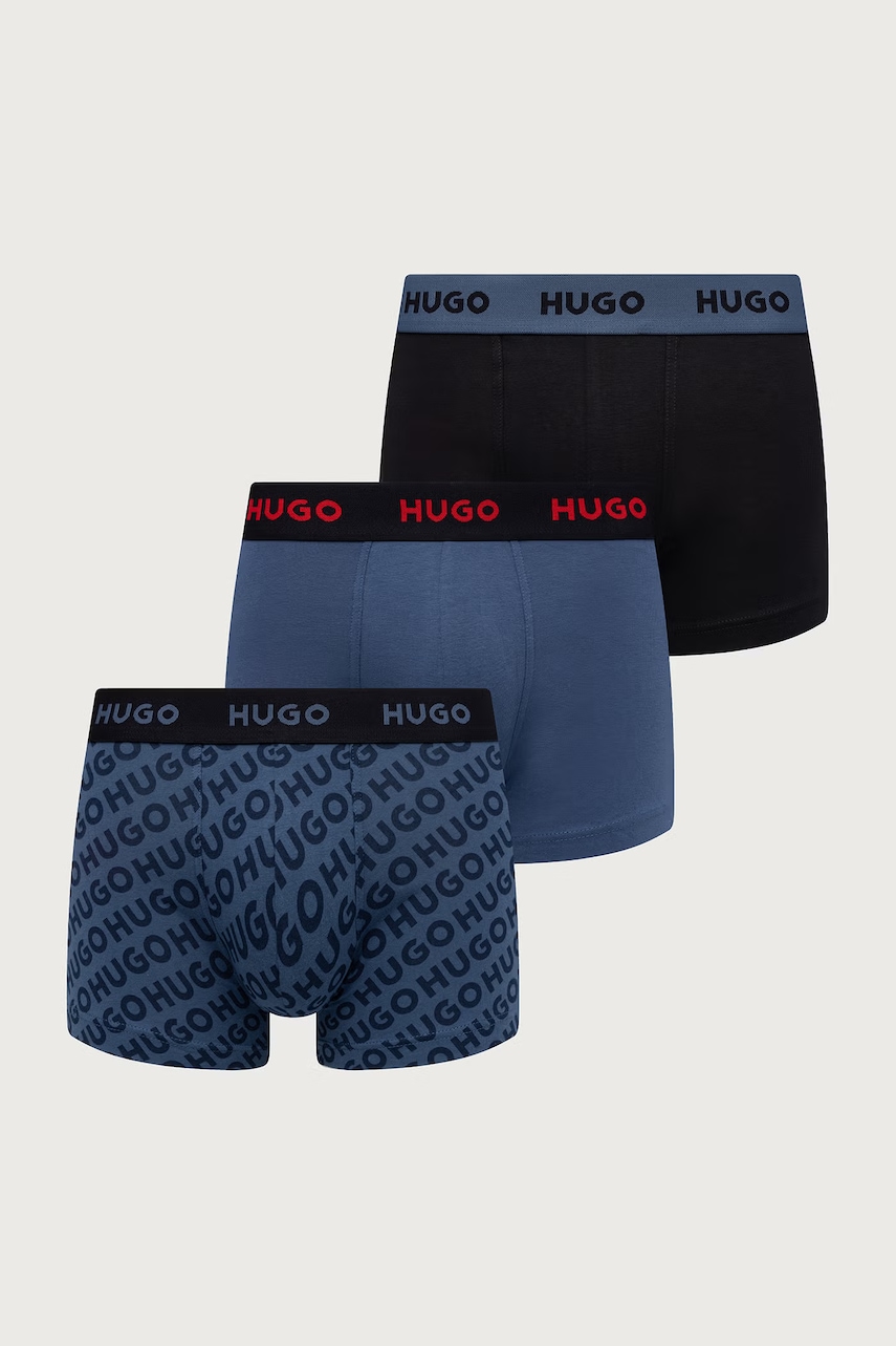 HUGO  boxerky pánske bavlnené s elastanom TRIPLET DESIGN 3-pak