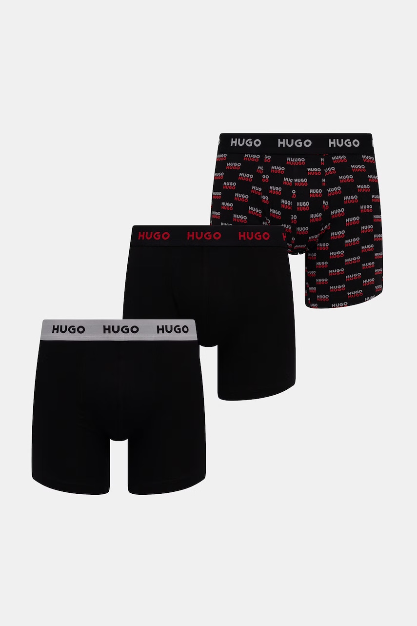 HUGO boxerky pánske bavlnené s elastanom BOXERBR TRIPLET DESIGN 3-pak