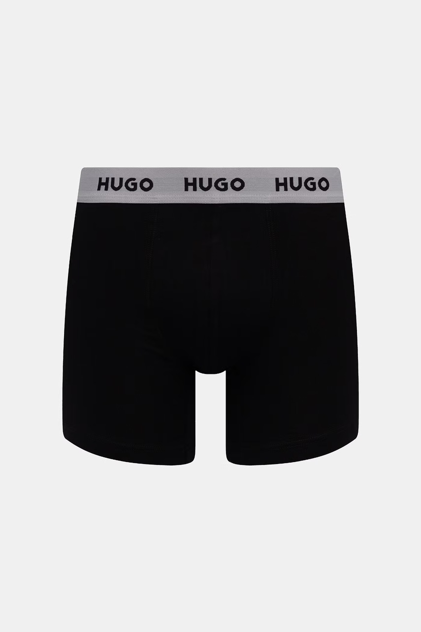 HUGO boxerky pánske bavlnené s elastanom BOXERBR TRIPLET DESIGN 3-pak
