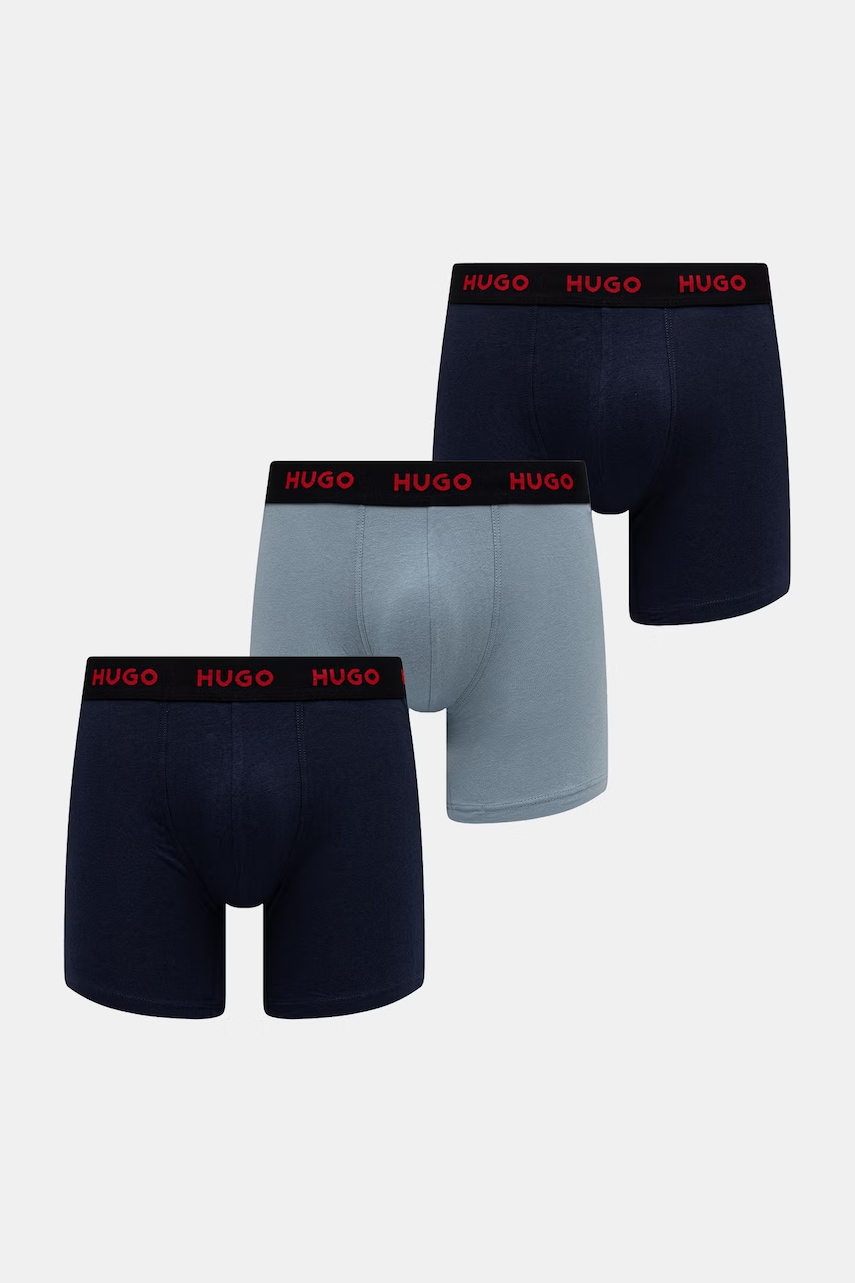 HUGO boxerky pánske bavlnené s elastanom BOXERBR TRIPLET PACK 3-pack