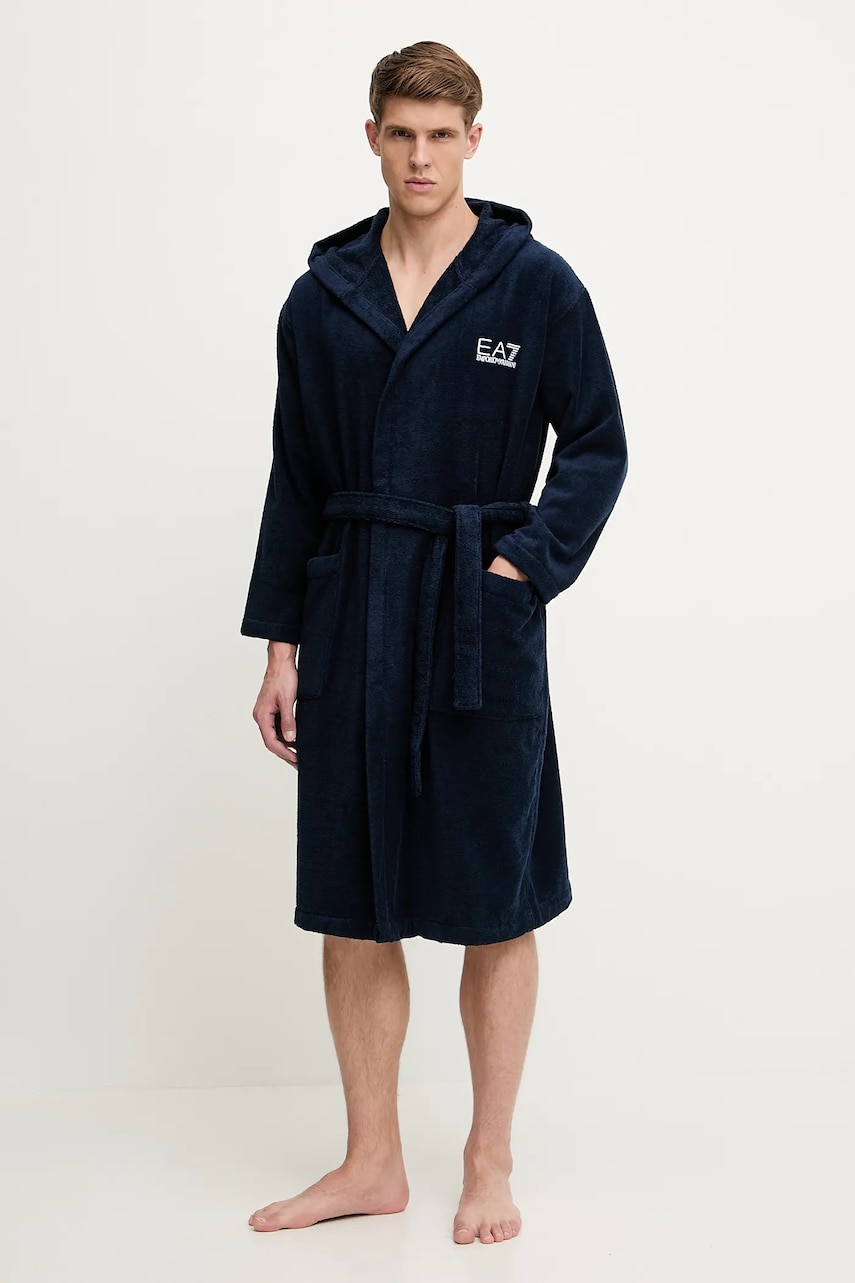 EA7 Emporio Armani halat de baie din bumbac culoarea bleumarin, AF14014.7M000441