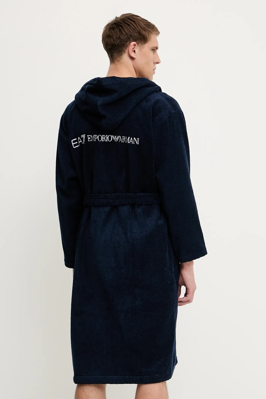 Хлопковый халат EA7 Emporio Armani цвет синий AF14014.7M000441