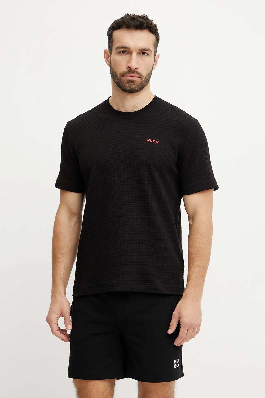 HUGO tricou barbati, culoarea negru, neted, 50532011