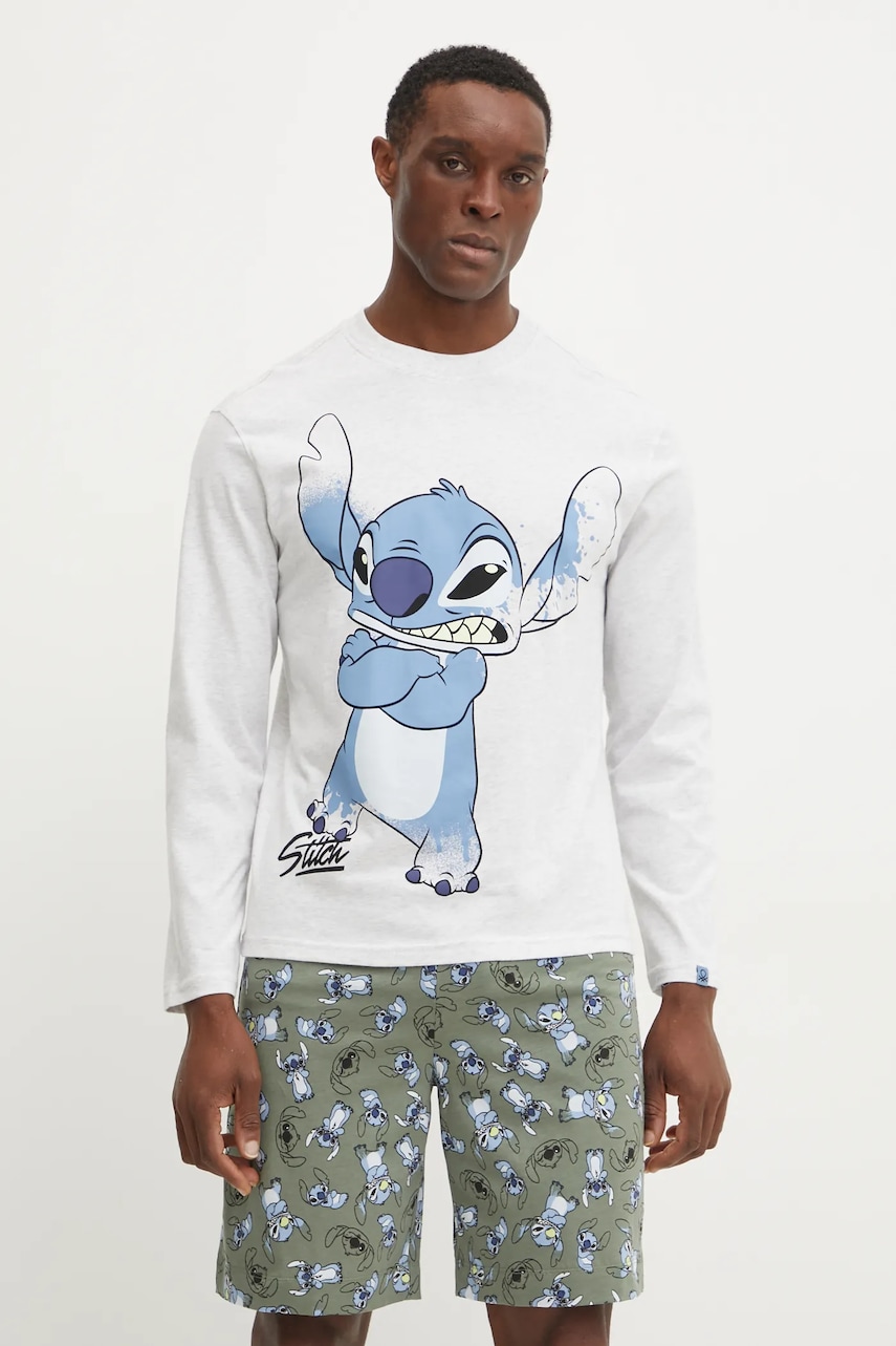 United Colors of Benetton camasa cu maneca lunga din bumbac LILO&STITCH barbati, culoarea gri, cu imprimeu, 3VR54M01X United Colors of Benetton camasa cu maneca lunga din bumbac LILO&STITCH barbati, culoarea gri, cu imprimeu, 3VR54M01X