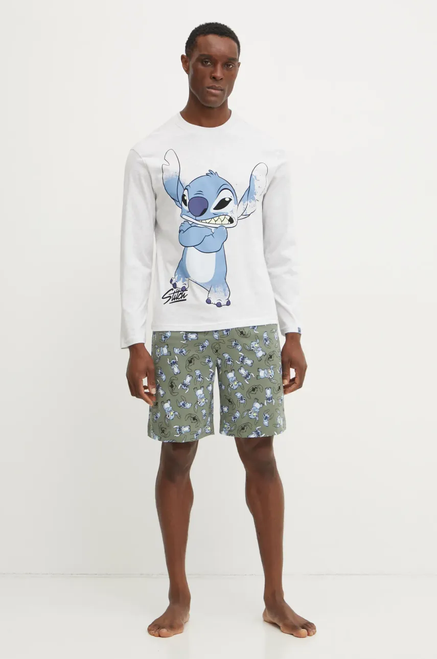 Хлопковый пижамный лонгслив United Colors of Benetton LILO&STITCH мужская цвет серый с принтом 3VR54M01X Хлопковый пижамный лонгслив United Colors of Benetton LILO&STITCH мужская цвет серый с принтом 3VR54M01X