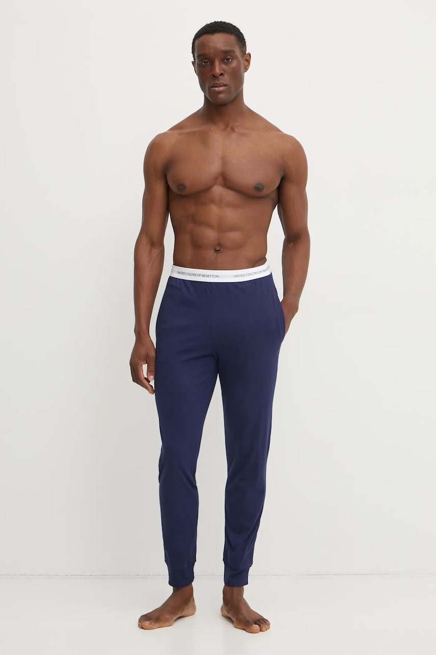 United Colors of Benetton pantaloni pijama bumbac barbati, culoarea albastru marin, neted, 30964F00V United Colors of Benetton pantaloni pijama bumbac barbati, culoarea albastru marin, neted, 30964F00V