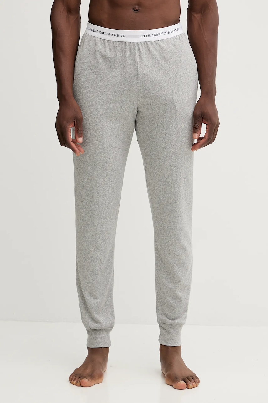 United Colors of Benetton pantaloni pijama bumbac culoarea maro, uni, 30964F00V