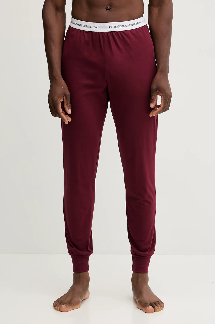 United Colors of Benetton pantaloni pijama bumbac culoarea maro, uni, 30964F00V