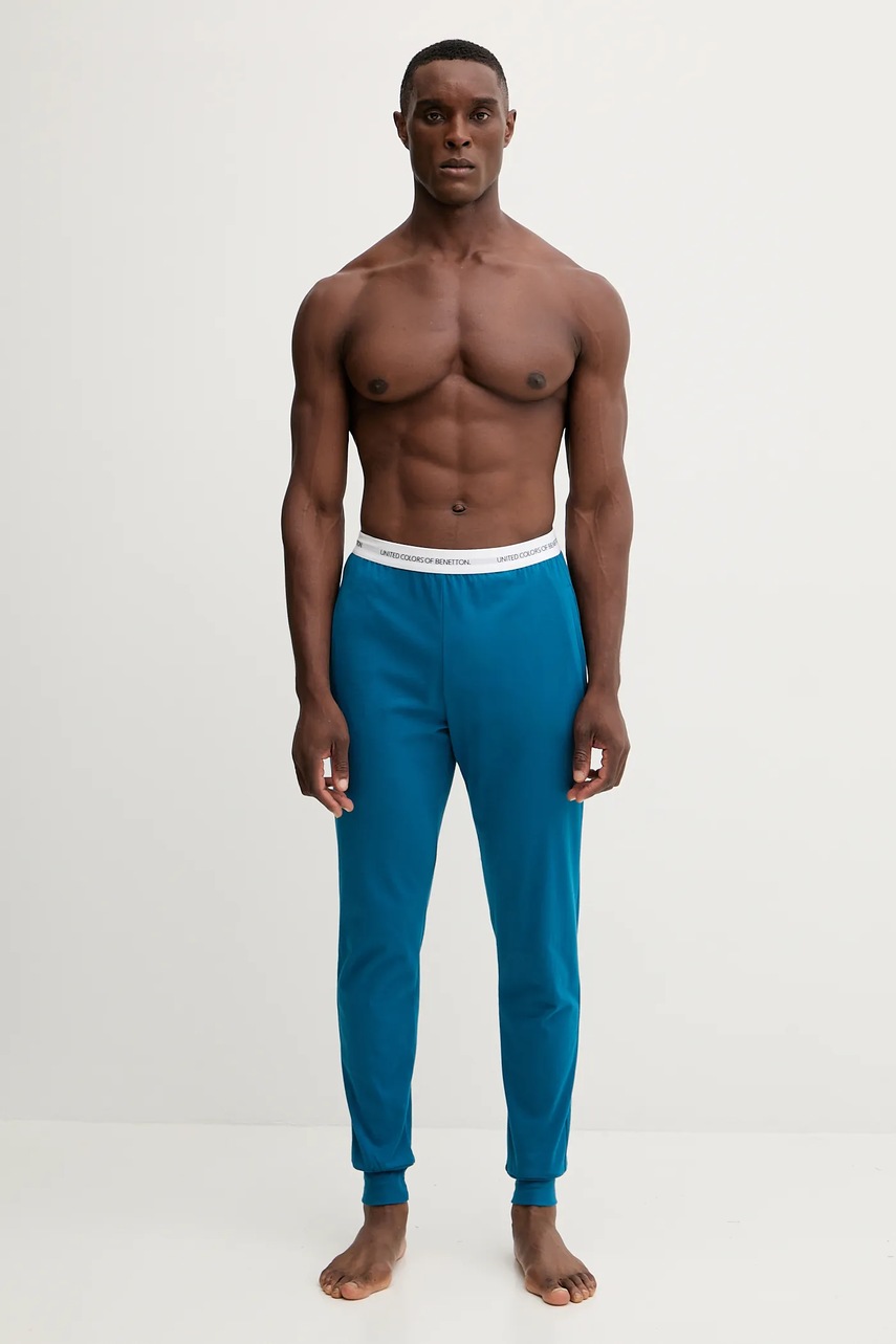 Хлопковые пижамные брюки United Colors of Benetton цвет коричневый однотонные 30964F00V