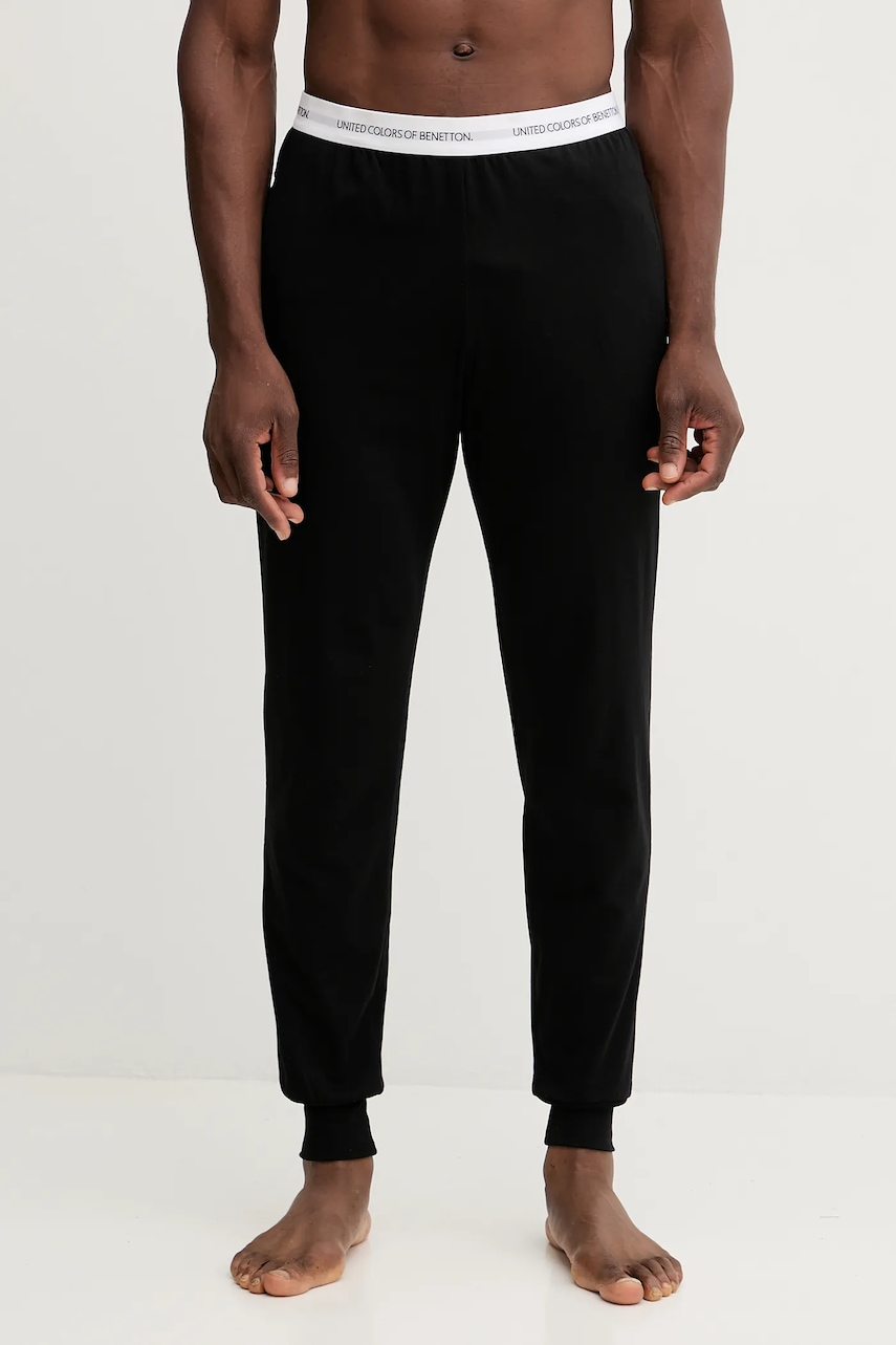 United Colors of Benetton pantaloni pijama bumbac culoarea maro, uni, 30964F00V