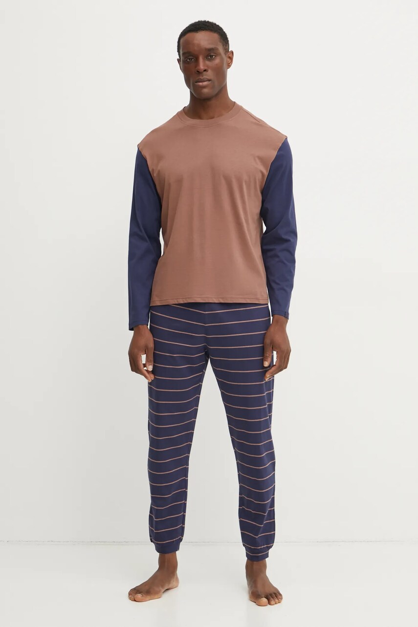 United Colors of Benetton pijamale de bumbac barbati, culoarea maro, modelator, 30964P02U