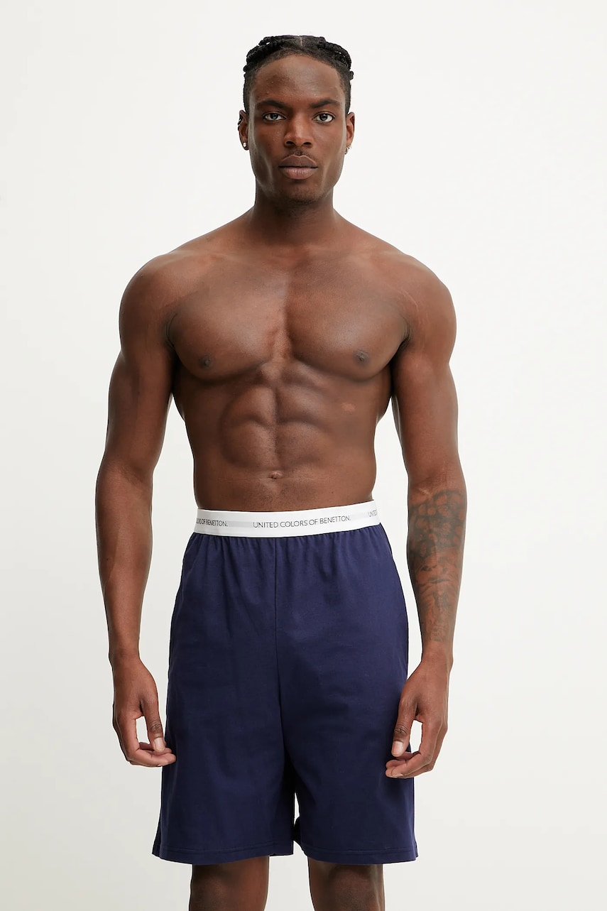 United Colors of Benetton pantaloni scurți de pijama din bumbac culoarea bleumarin, uni, 30964900D United Colors of Benetton pantaloni scurți de pijama din bumbac culoarea bleumarin, uni, 30964900D