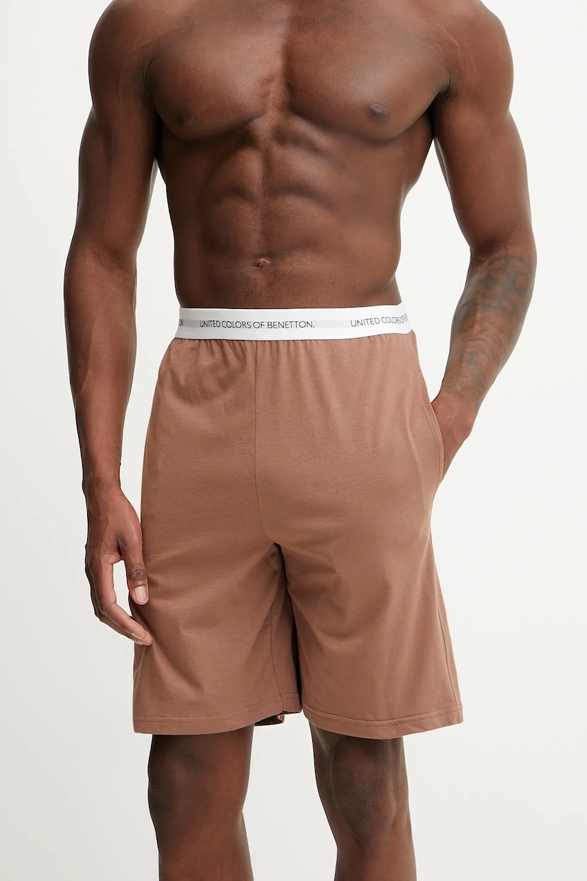 United Colors of Benetton pantaloni scurți de pijama din bumbac culoarea maro, uni, 30964900D United Colors of Benetton pantaloni scurți de pijama din bumbac culoarea maro, uni, 30964900D