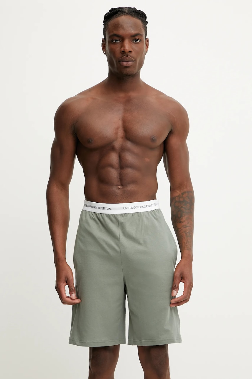 United Colors of Benetton pantaloni scurți de pijama din bumbac culoarea verde, uni, 30964900D United Colors of Benetton pantaloni scurți de pijama din bumbac culoarea verde, uni, 30964900D
