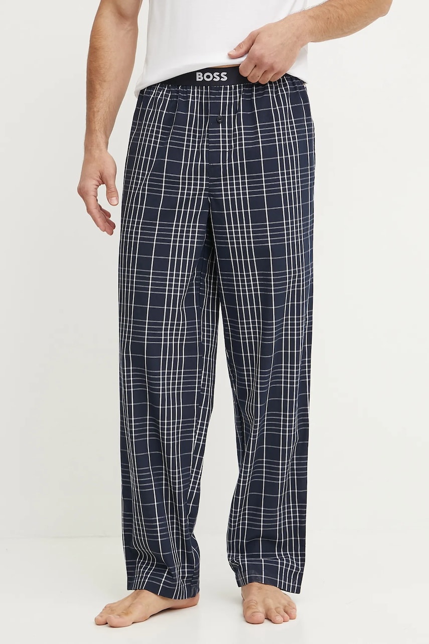 BOSS pantaloni pijama bumbac bărbați, culoarea albastru marin, cu imprimeu, 50540594 BOSS pantaloni pijama bumbac bărbați, culoarea albastru marin, cu imprimeu, 50540594