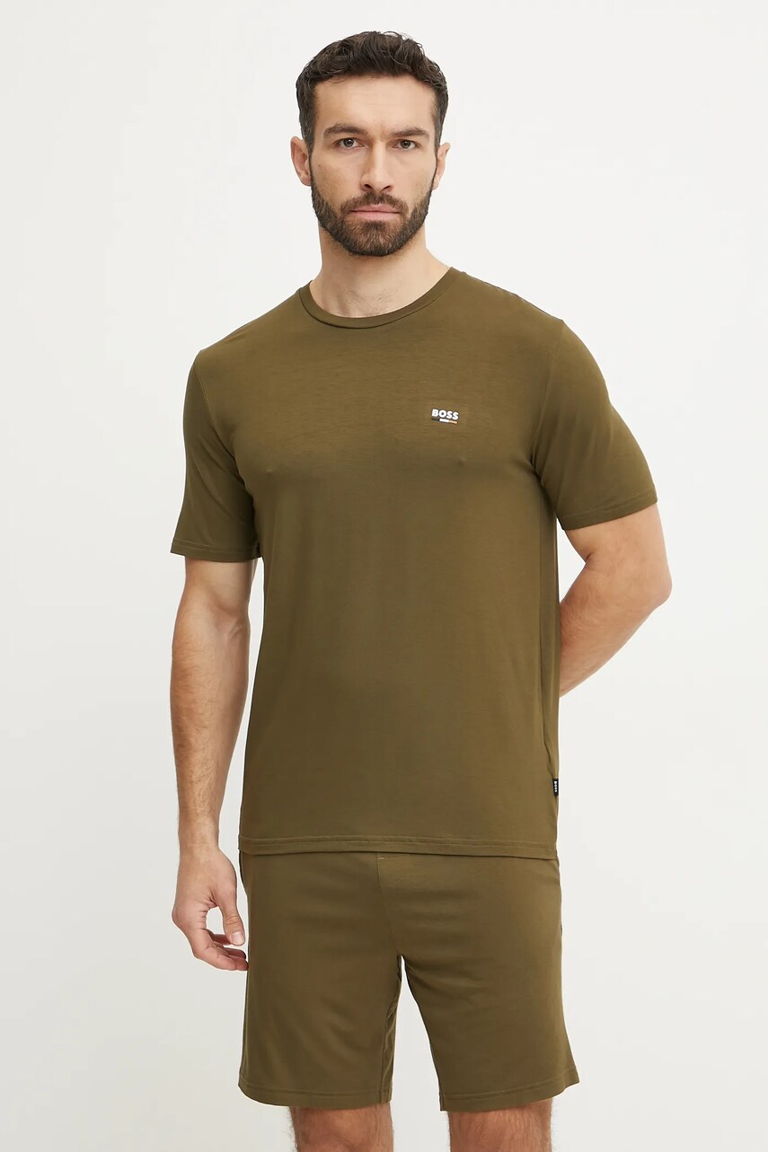 BOSS pijama bărbați, culoarea verde, cu imprimeu, 50540627
