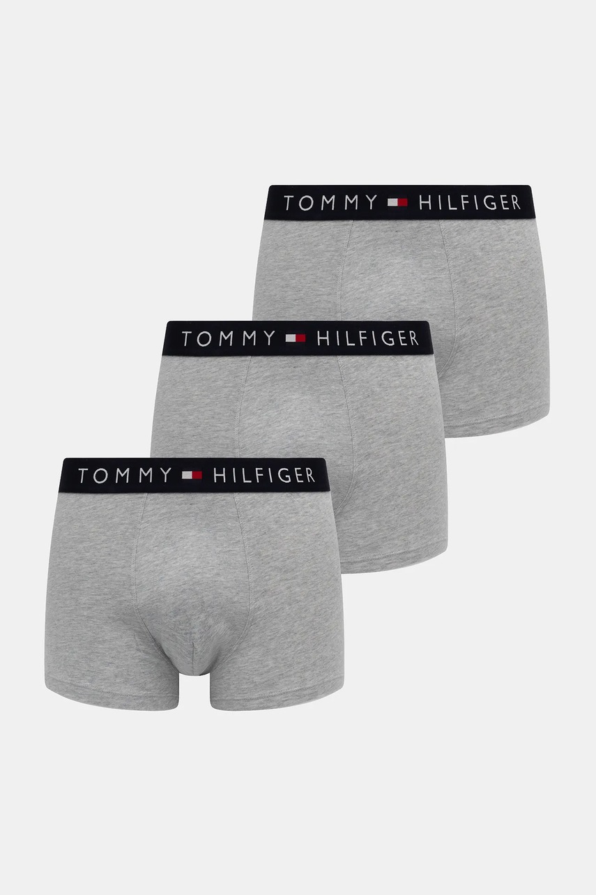 Levně Boxerky Tommy Hilfiger 3-pack pánské, šedá barva, UM0UM03400
