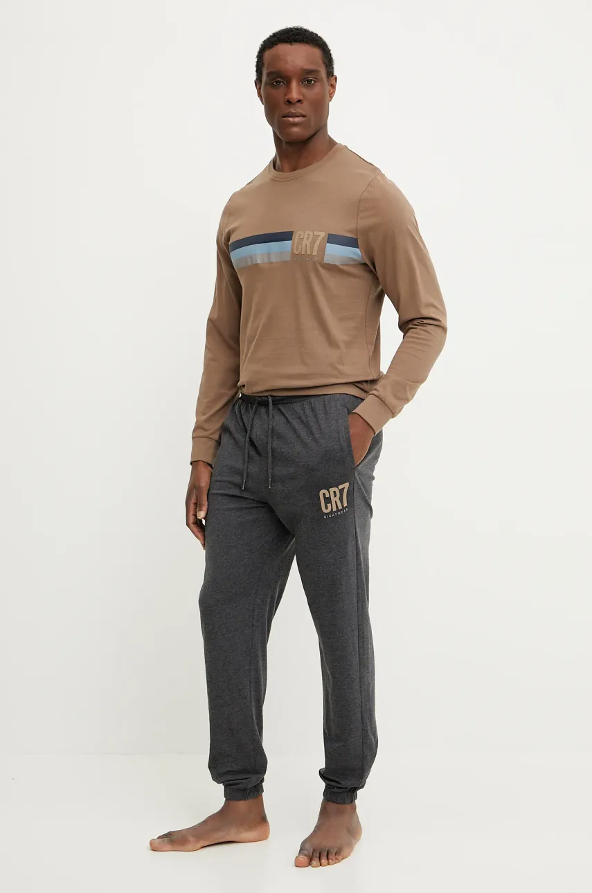 CR7 Cristiano Ronaldo pijama barbati, culoarea maro, cu imprimeu, 8730-42-1044
