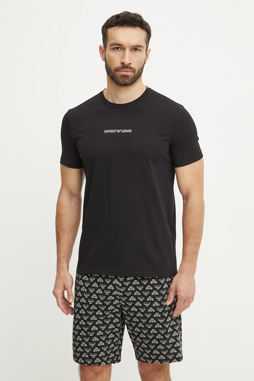 Emporio Armani Underwear pijama barbati, culoarea negru, cu imprimeu, EM000400 AF10793